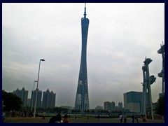 Canton Tower, built 2010, is 600m tall to the top and stands opposite ZNT. Twice as tall as the Eiffel Tower, it was the world's tallest freestanding tower for 2 years, now it is 5th tallest.